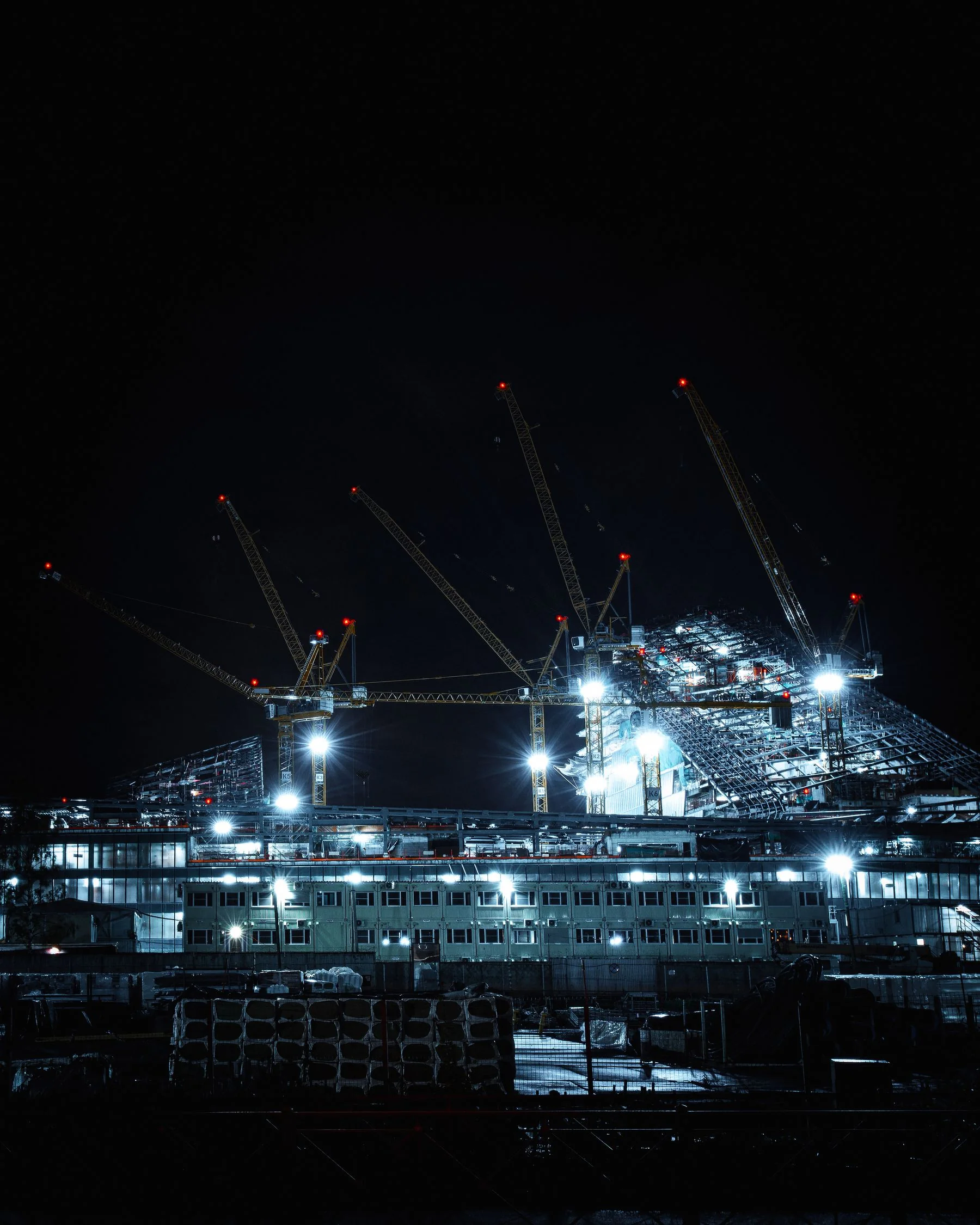 Work area illuminated at night