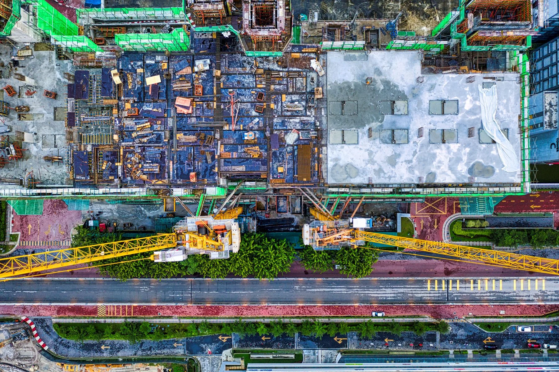 Aerial view of construction work