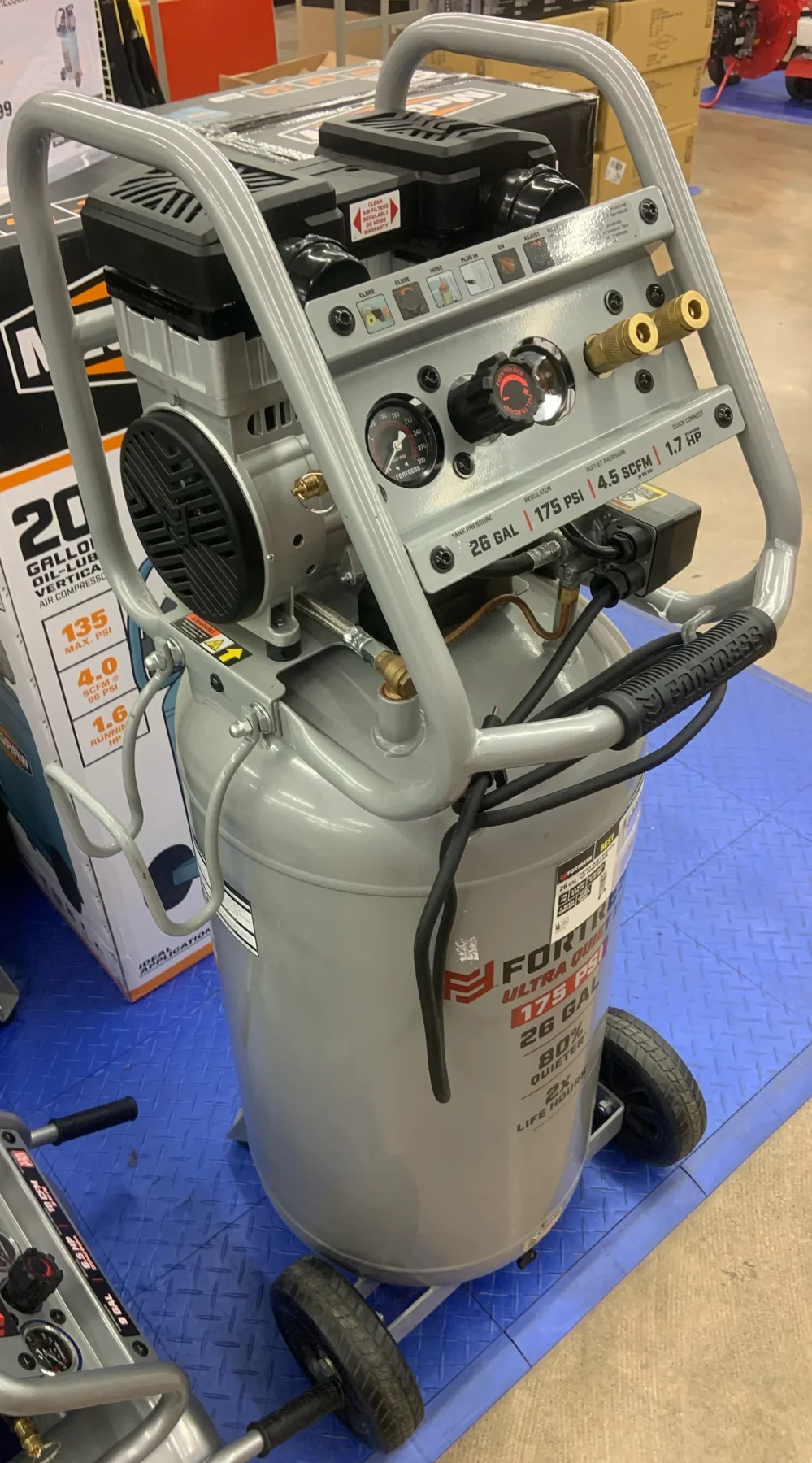 Portable air compressor with receiver tank and pressure controls